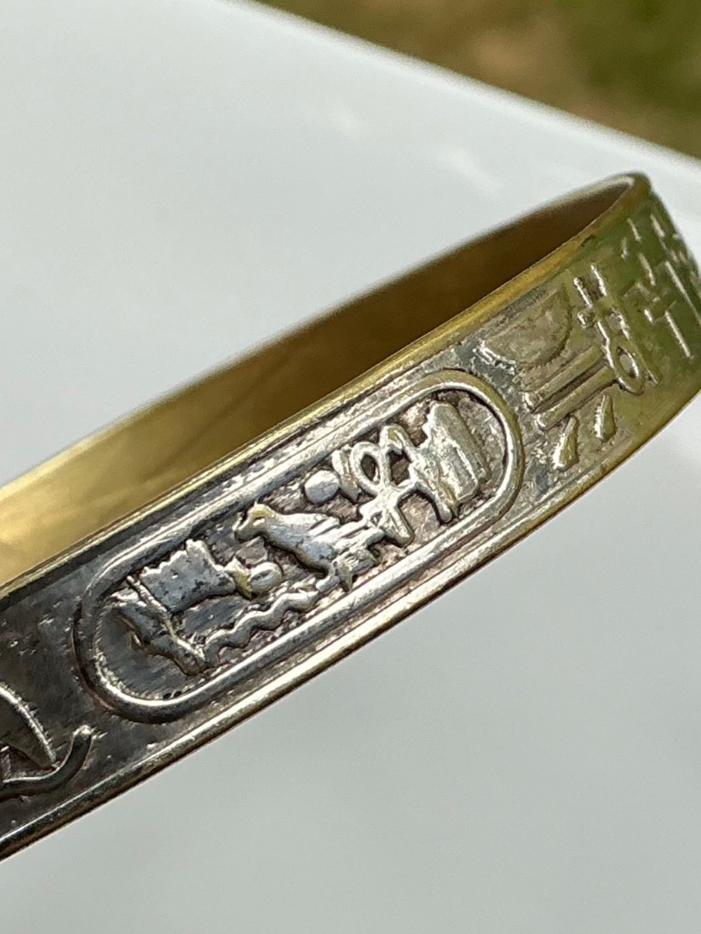 Vintage Mexican Hieroglyphic Bangle Bracelet Stamped Mixed Metal Taxco Style - Picture 8 of 15